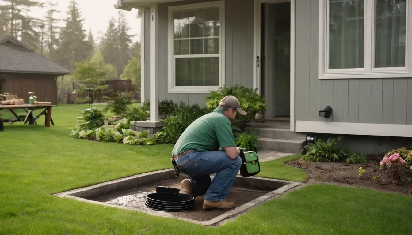Provider inspecting a septic tank access lid in a residential yard in the Hammond area